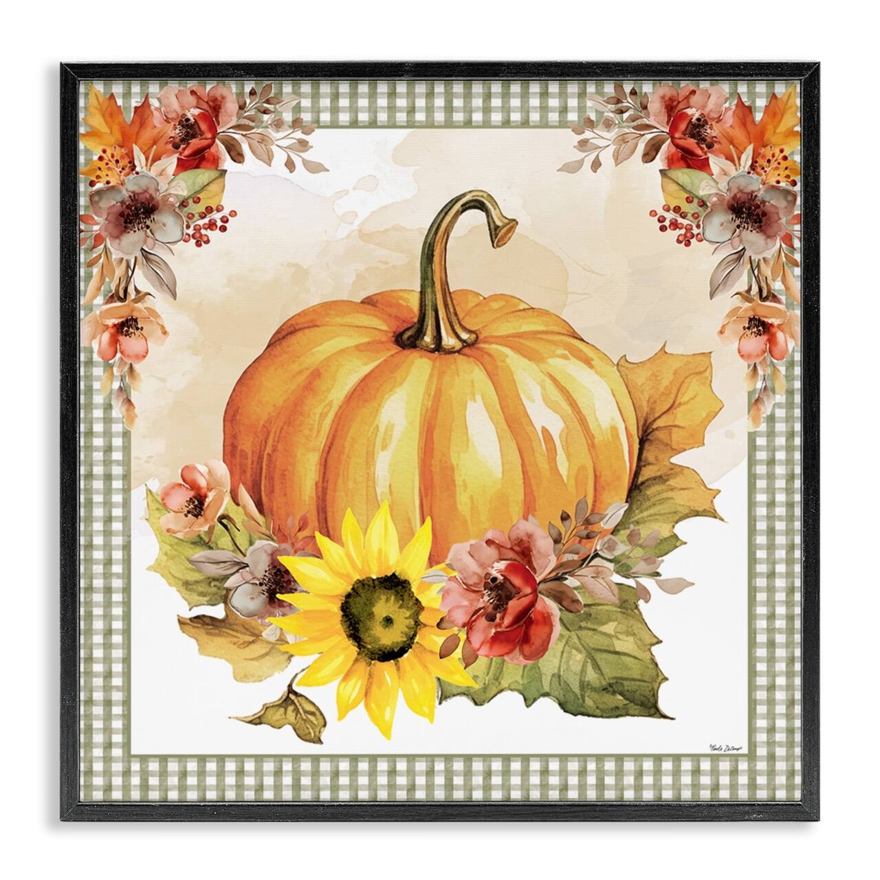Stupell Industries Pumpkin with Flower Accent Framed Giclee Art